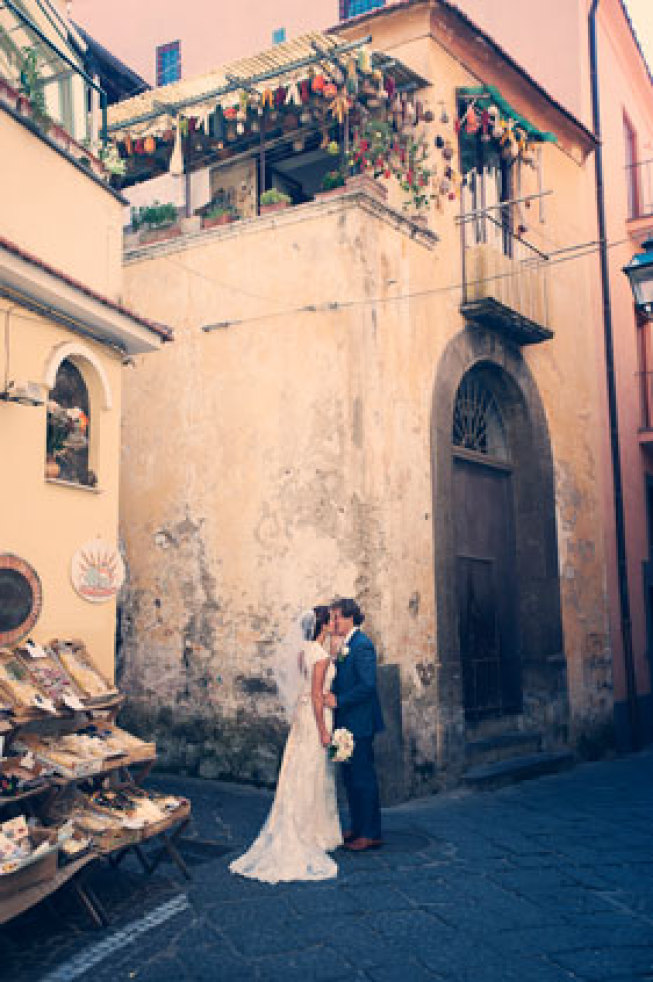 Bridal couple strolling in Sorrento
